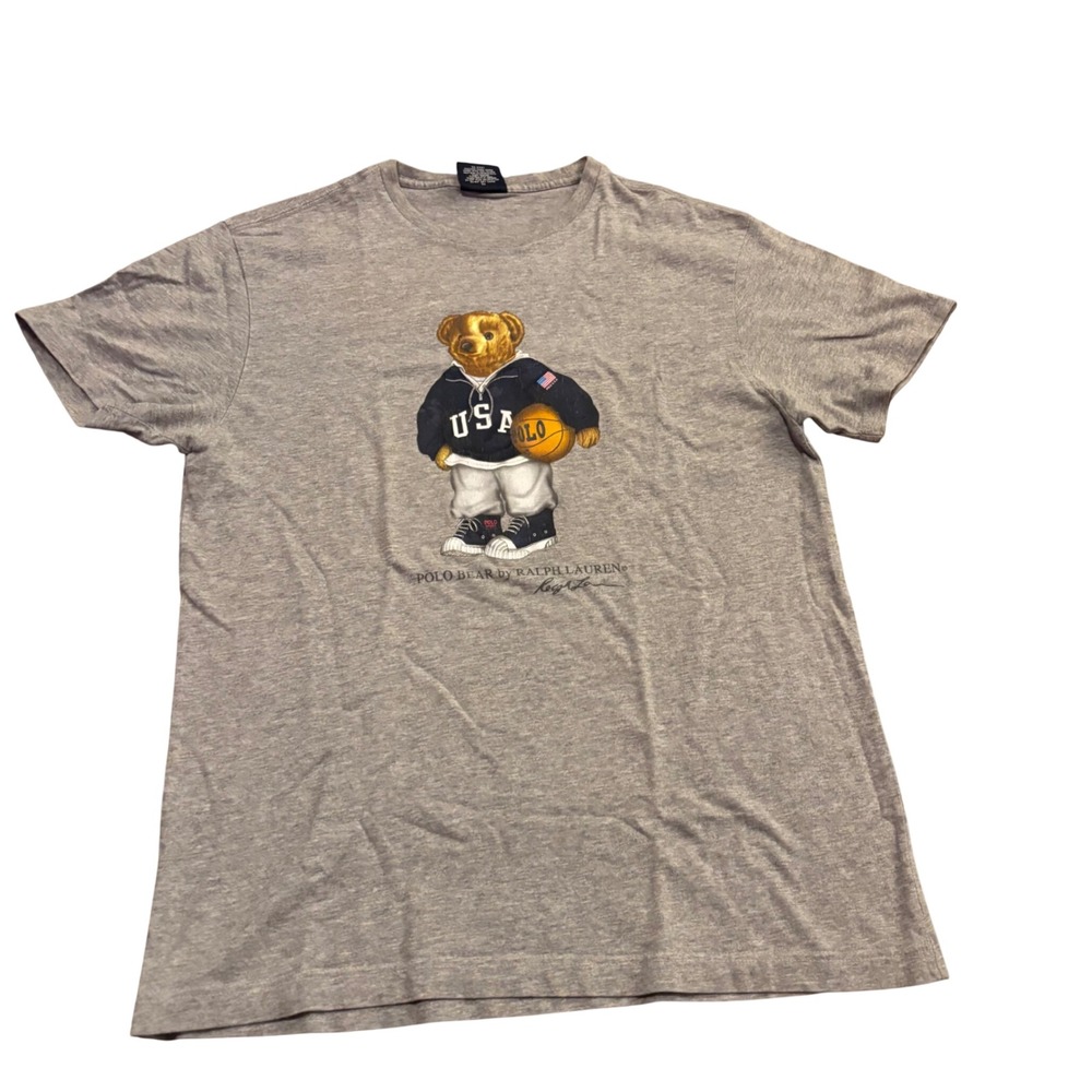 Polo Ralph Lauren Mens Polo Bear USA Basketball Graphic T-Shirt Gray Small